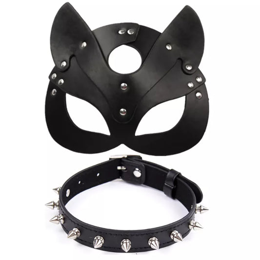Fetish BDSM Cat Leather Mask & Collar Set: Unleash Your Inner Playfulness